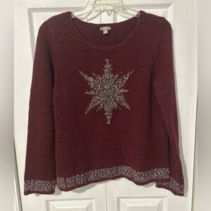 J. Jill Burgundy Knit Sweater with star design size L